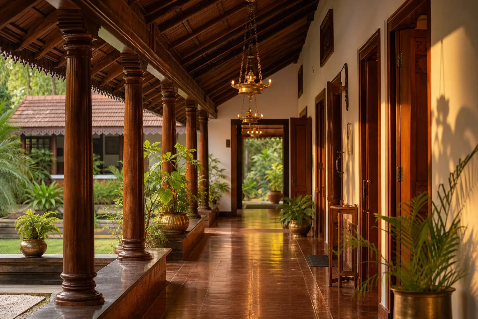 Ayurveda Gramam garden path and traditional cottage