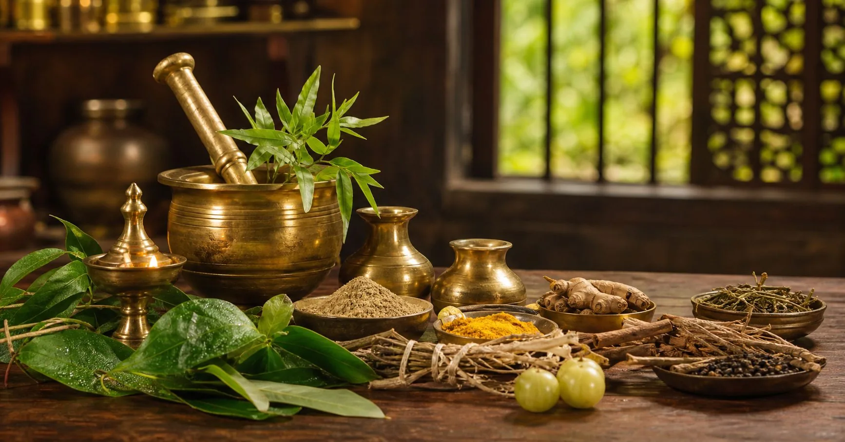 Ayurvedic herbs and mortar